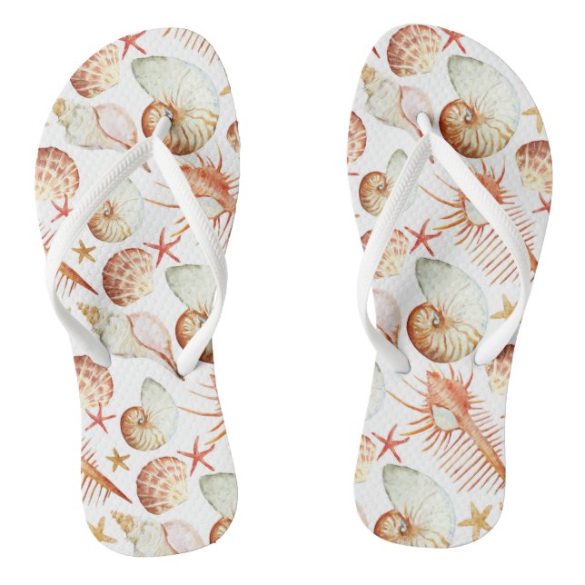 Coral With Shells And Crabs Pattern Jandals (Footbed)