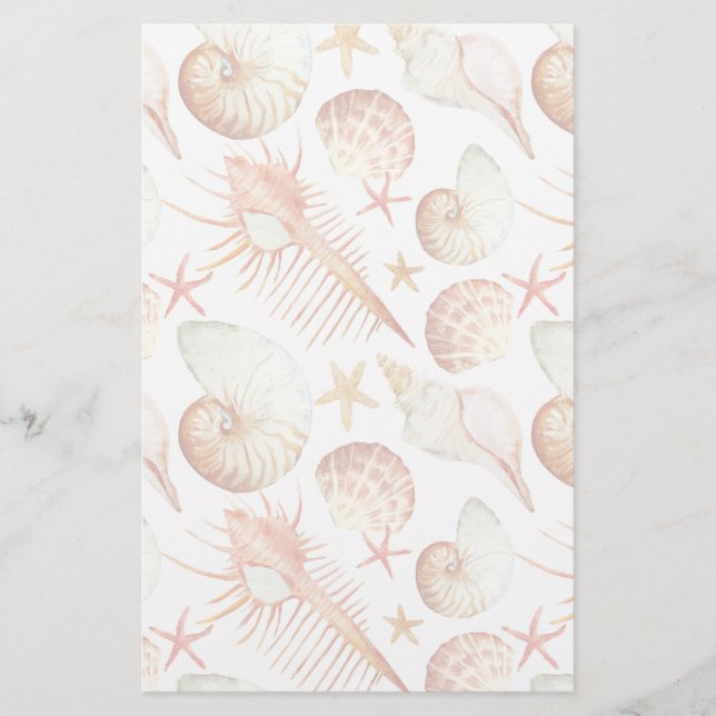 Coral With Shells And Crabs Pattern Stationery (Front)