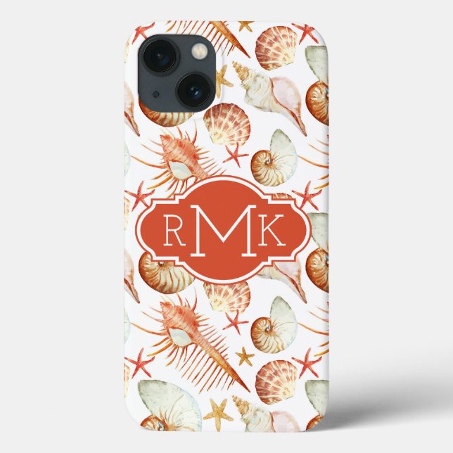 Coral With Shells & Crabs Pattern | Monogram Case-Mate iPhone Case (Back)