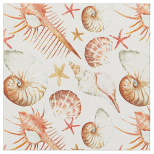 Coral With Shells & Crabs Pattern   Monogram Fabric
