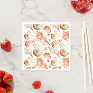 Coral With Shells & Crabs Pattern Napkin