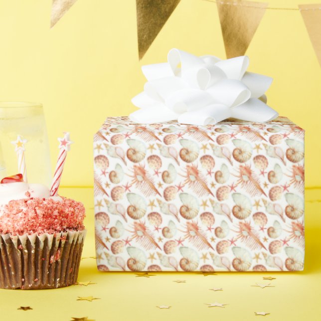 Coral With Shells & Crabs Pattern Wrapping Paper (Birthday Party)