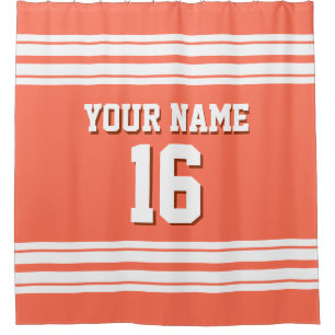 Coral with White Stripes Sports Jersey Shower Curtain