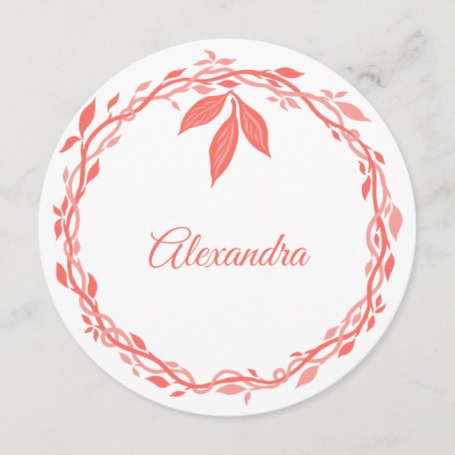 Coral Woodsy Wedding Statement Place Or Escort (Front)