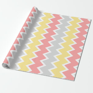 Coral yellow and grey chevron Wrapping paper