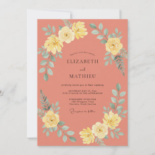 Coral Yellow Blossom Wedding Invitation