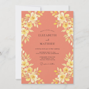 Coral Yellow Botanical Wedding Invitation