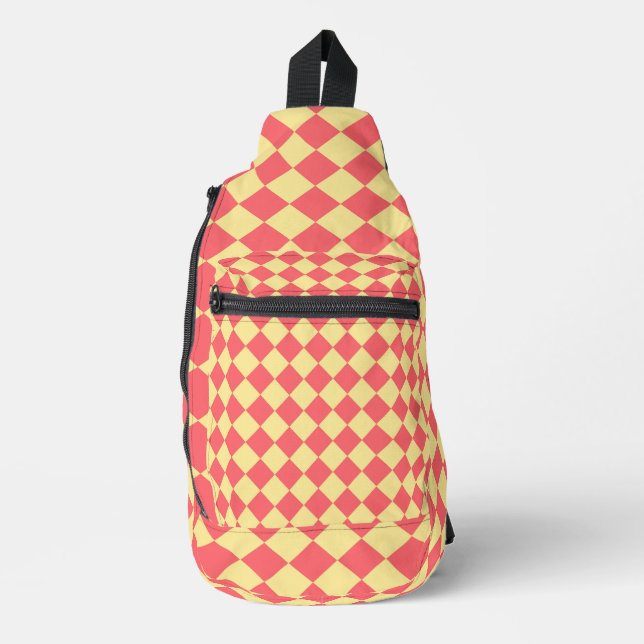 Coral Yellow Chequered Diamond Pattern Sling Bag (Front)