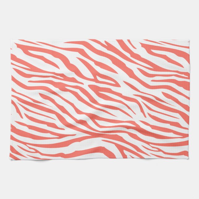 Coral Zebra Pattern Tea Towel (Horizontal)