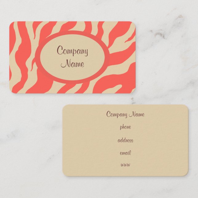 Coral Zebra Print Business Card (Front/Back)