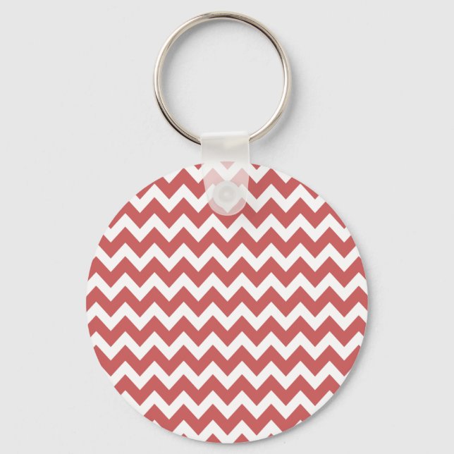 Coral Zigzag Chevron Stripes Key Ring (Front)