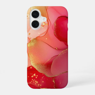Coraline Éclat Luxury Coral Red Watercolor Gold iPhone 16 Case