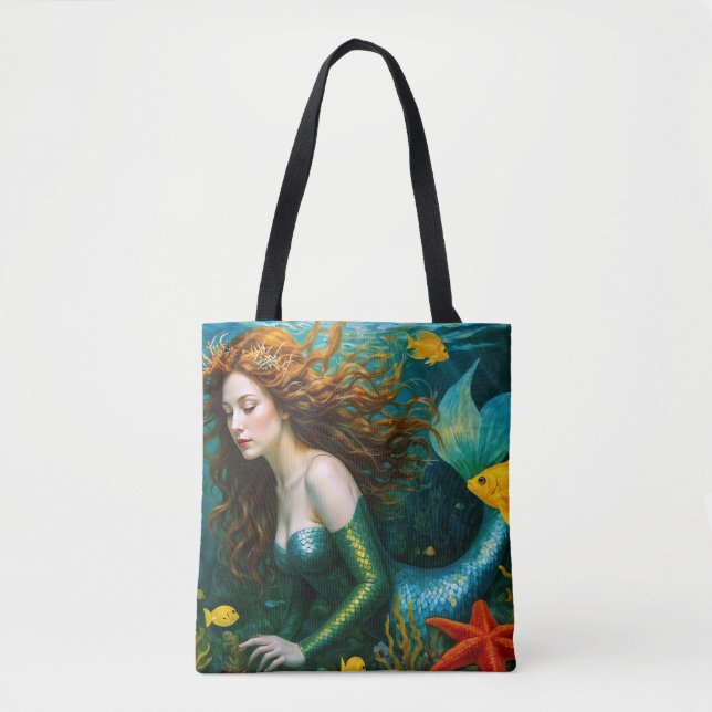 “Coralyn” – Beautiful Mystical Mermaid Tote Bag (Front)