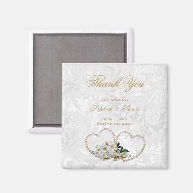 Corazones De Perlas Y Flores, Damasco Gracias Magnet (Front/Back)