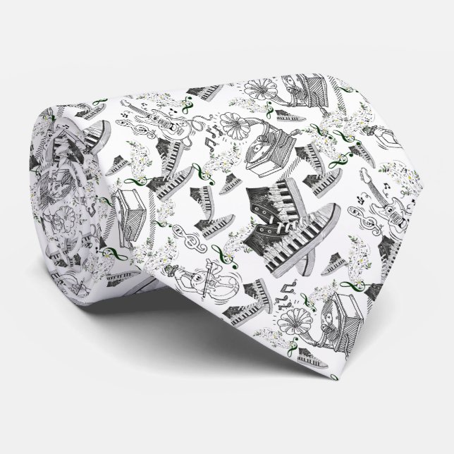 Corbata con instrumento musical y flores tie (Rolled)