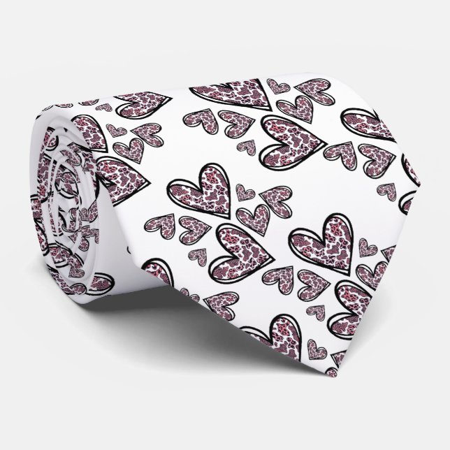 Corbata de corazones con manchas de leopardo tie (Rolled)