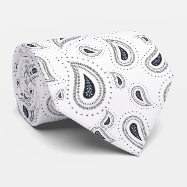 Corbata elegante blanco con azul oscuro tie (Rolled)