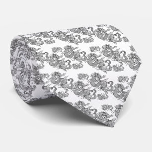 Corbata elegante blanco con dragón negro tie