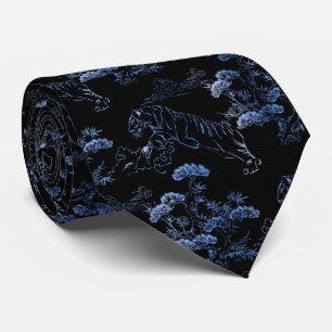Corbata en estilo japonés con tigre azul tie