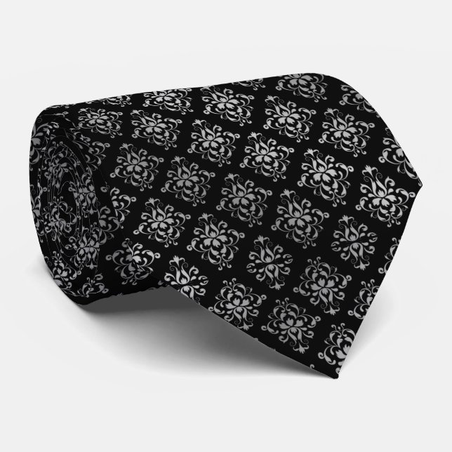 Corbata negra con gris tie (Rolled)