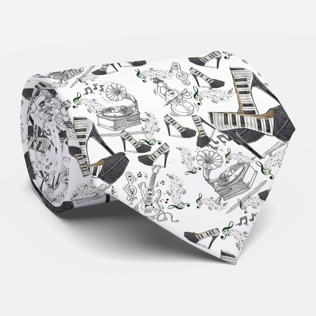 Corbata with Musical Notes and Flowers Tie (Rolled)
