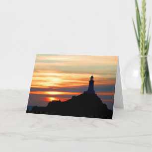 Corbiere lighthouse at sunset holiday card