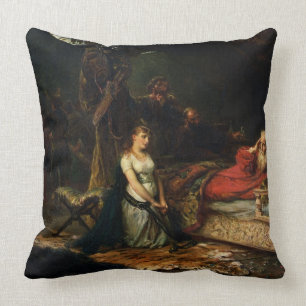 Cordelia and King Lear (oil on canvas) Cushion