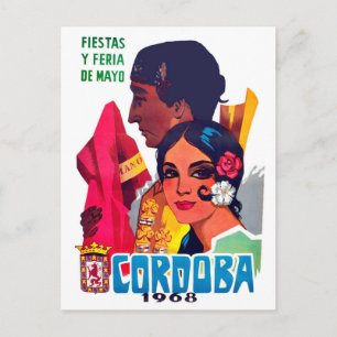 Cordoba, Spain, couple on festival, vintage travel Postcard