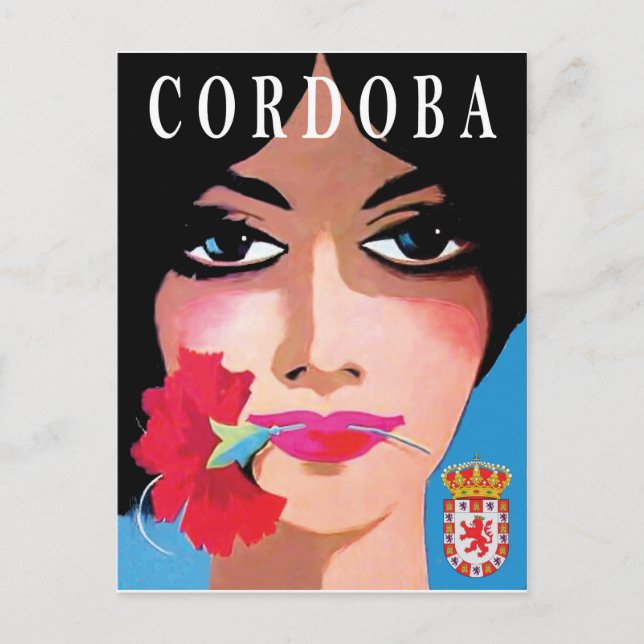 Cordoba, Spain, face of a Beautiful woman, flower Postcard (Front)
