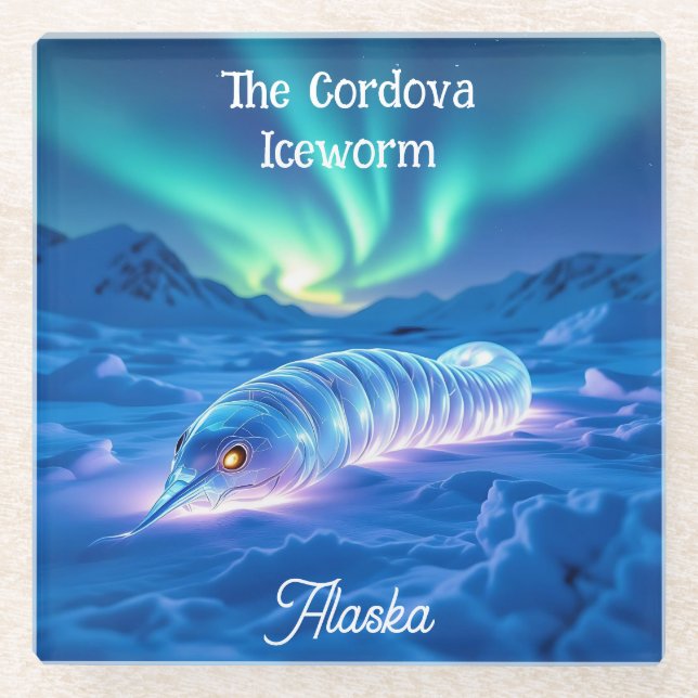 Cordova Iceworm Alaska Keepsake Souvenir  Glass Coaster (Front)