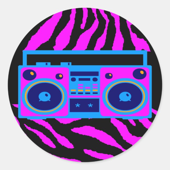 COREY TIGER 1980's RETRO BOOMBOX TIGER STRIPES Classic Round Sticker (Front)