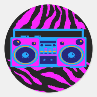 COREY TIGER 1980's RETRO BOOMBOX TIGER STRIPES Classic Round Sticker