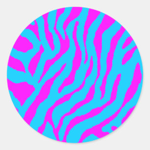 COREY TIGER 1980's RETRO TIGER STRIPES PINK BLUE Classic Round Sticker