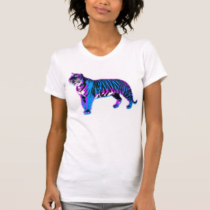 COREY TIGER 1980s RETRO VINTAGE BLUE PINK TIGER T-Shirt