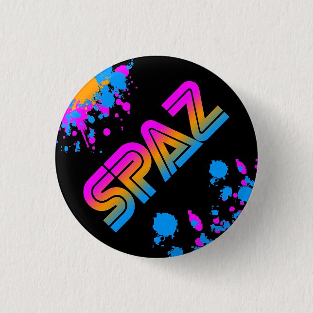 COREY TIGER 1980s SPAZ SPLATTER PIN BUTTON (Front)