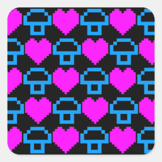 Corey Tiger 80s 8-bit Mushrooms Hearts Square Sticker