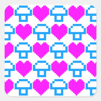 Corey Tiger 80s 8-bit Mushrooms Hearts Square Sticker
