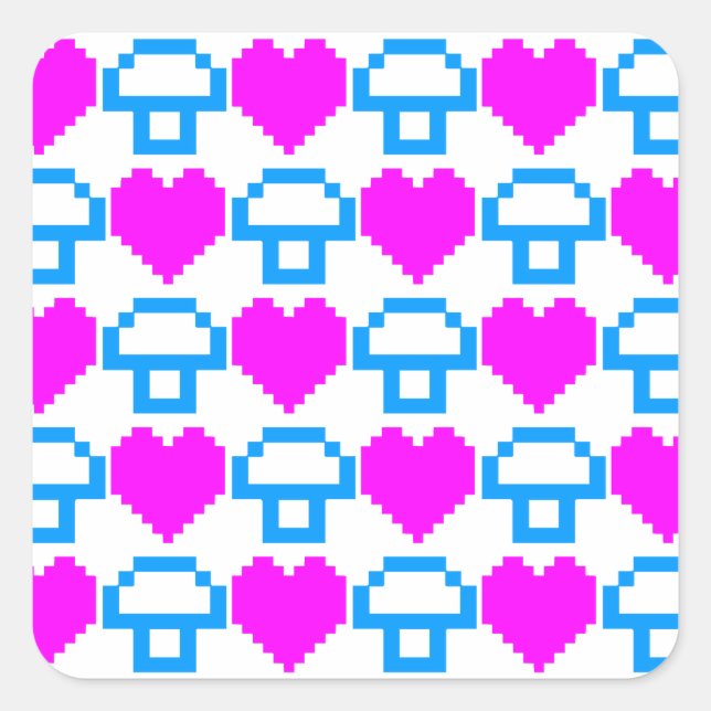 Corey Tiger 80s 8-bit Mushrooms Hearts Square Sticker (Front)