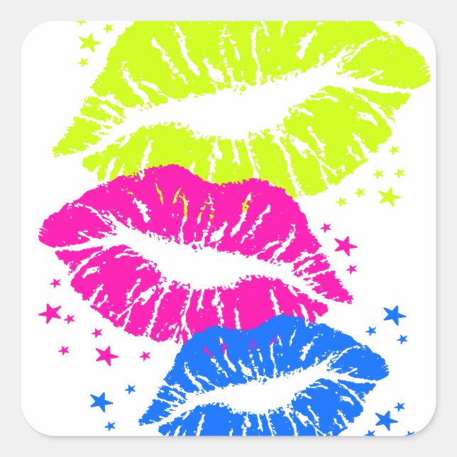 Corey Tiger 80s Lips & Stars Square Sticker (Front)