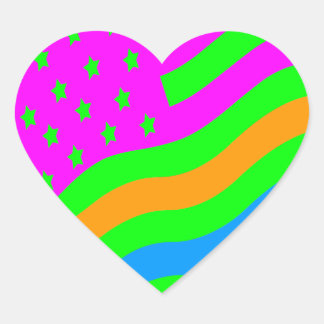 Corey Tiger 80s Neon American USA Flag Heart Sticker