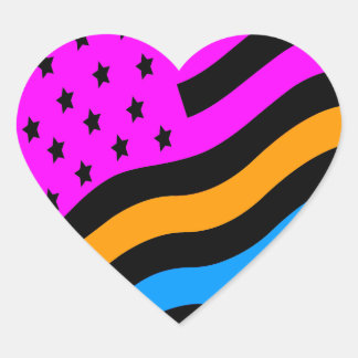 Corey Tiger 80s Neon American USA Flag Heart Sticker