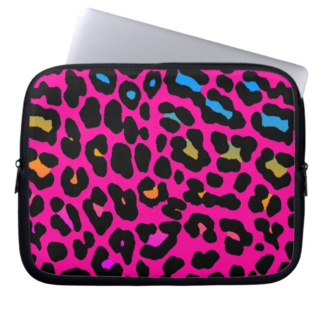 Corey Tiger 80s Neon Leopard Print Laptop Sleeve (Front)
