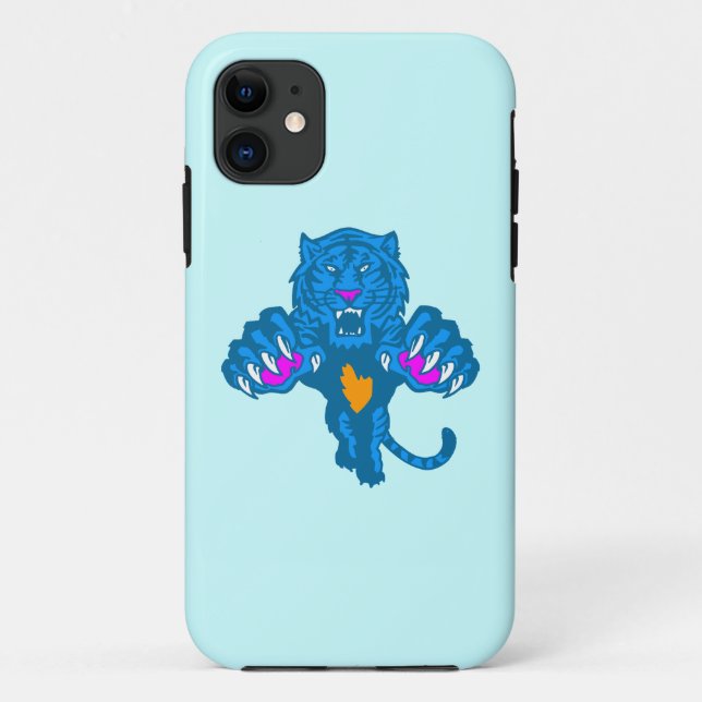 Corey Tiger 80s Neon Pouncing Tiger (Blue) Case-Mate iPhone Case (Back)