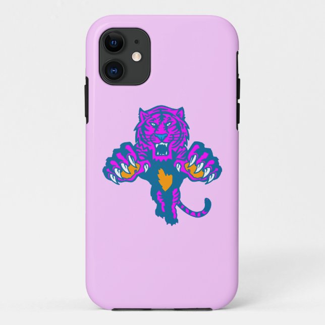 Corey Tiger 80s Neon Pouncing Tiger (Pink) Case-Mate iPhone Case (Back)