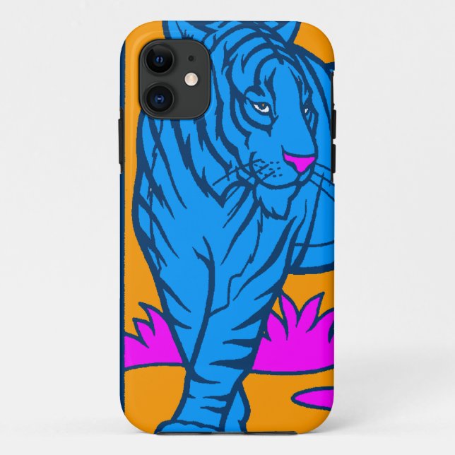 Corey Tiger 80s Neon Tiger (Blue) Case-Mate iPhone Case (Back)