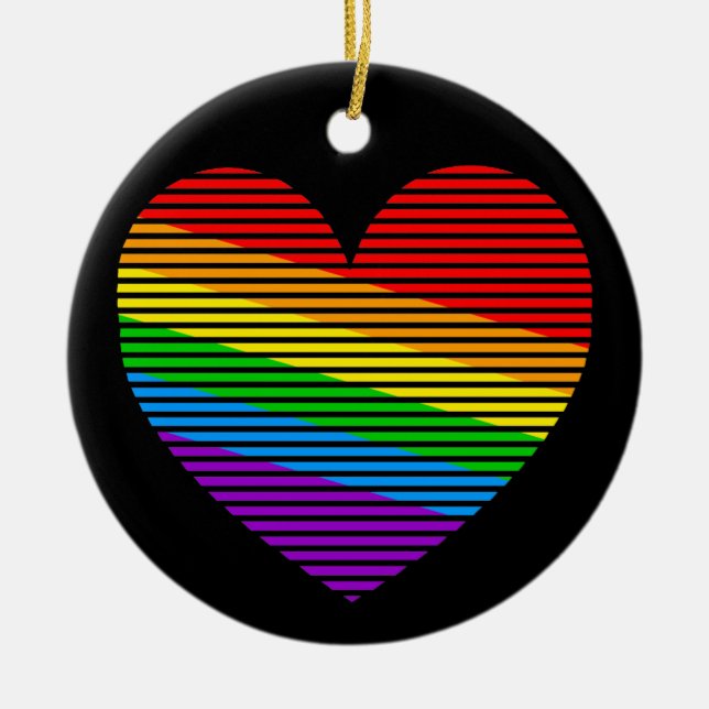 Corey Tiger 80s Rainbow Stripe Heart Ornament (Front)