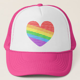 Corey Tiger 80s Rainbow Stripe Heart  Trucker Hat