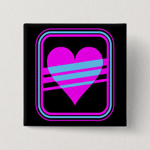 Corey Tiger 80s Retro Heart & Stripes Square Pin