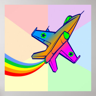 Corey Tiger 80s Retro Jet Fighter Plane Rainbow Poster