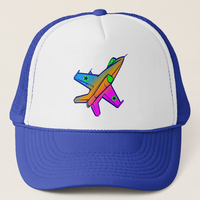 Corey Tiger 80s Retro Jet Fighter Plane Trucker Hat (Front)